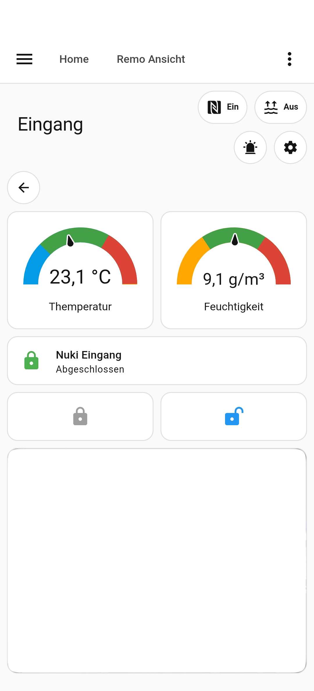 Camera at the entry door with live feed and temperature information