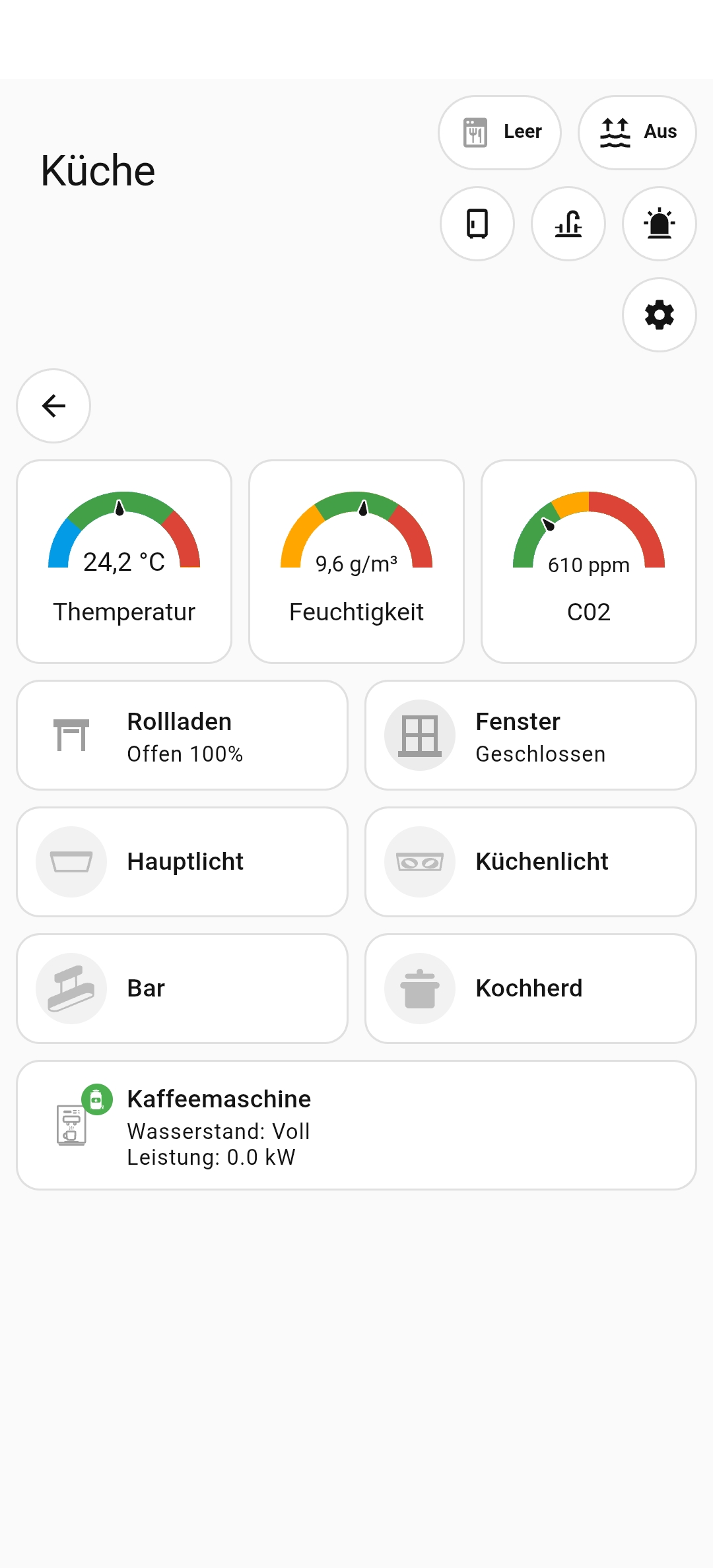 Kitchen temperature information and light toggles